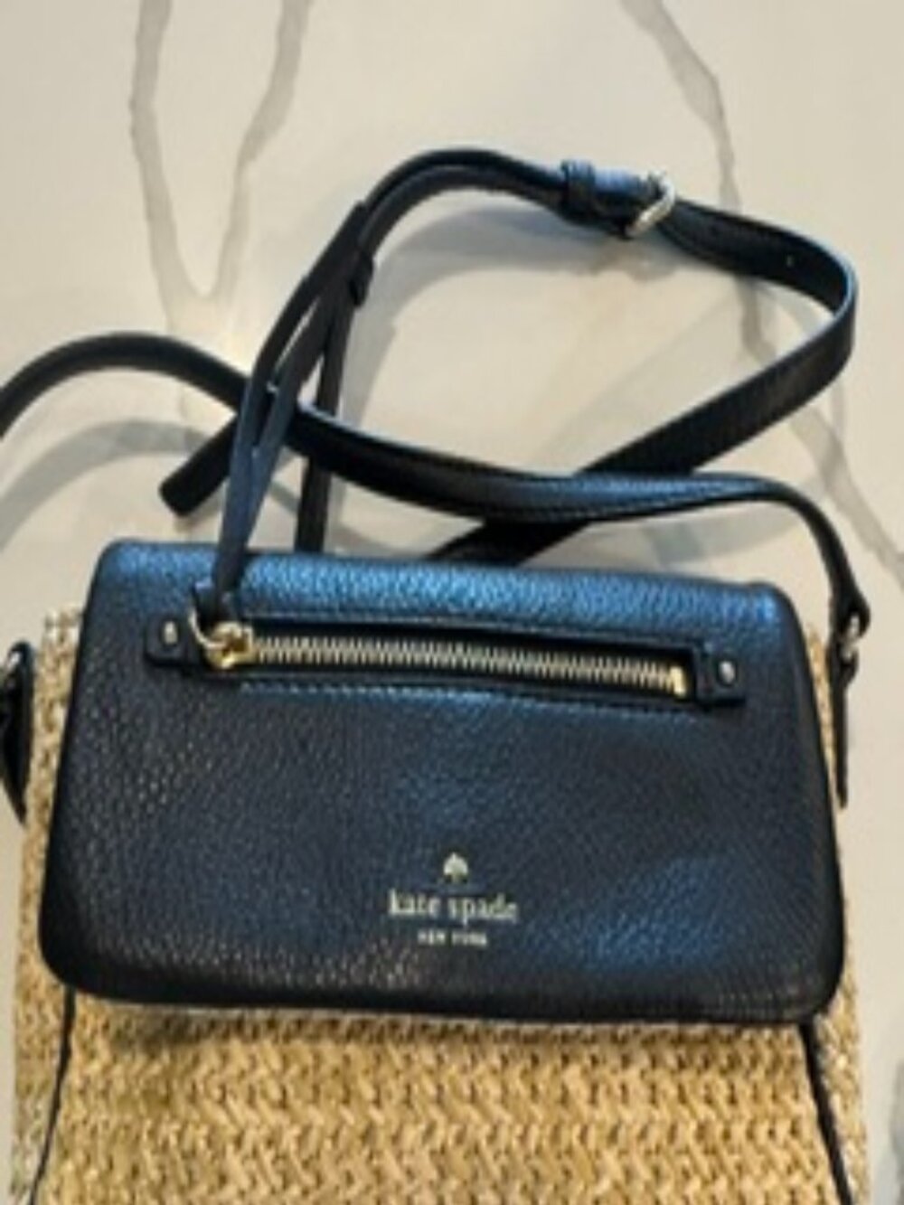 Kate Spade Straw and Black Leather Crossbody Bag